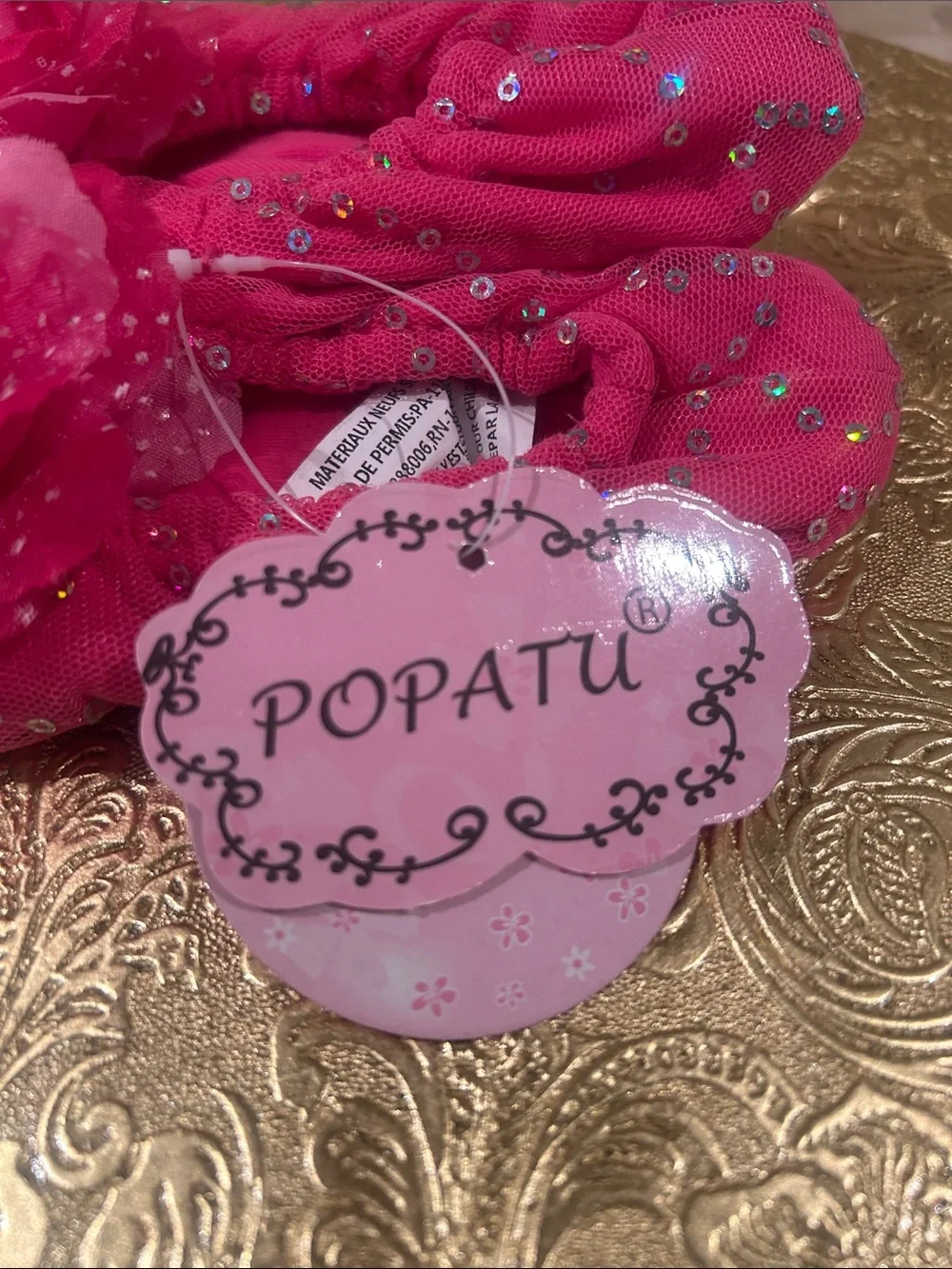 NWT Popatu Hot Pink Glitter Slippers Small